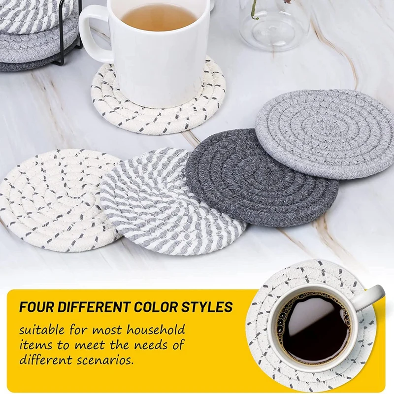 8 Pcs Drink Coasters With Holder, 4 Colors Absorbent Coasters For Drinks, Cotton Woven Coaster Set For Home Decor