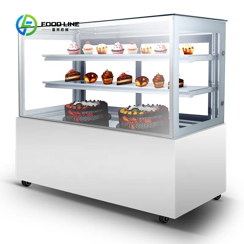 

Customized Commercial Cake Display Fridge Square Glass Door Digital Thermostat Stainless Steel Cooler for Pastry Supermarket