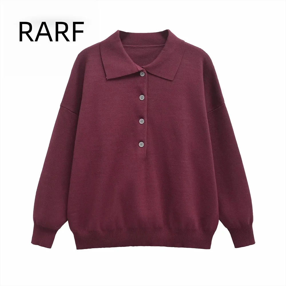 

2024 Autumn/Winter New Product Women's Versatile Wool Blended Simple and Loose Long Sleeve Knitted Polo Sweater