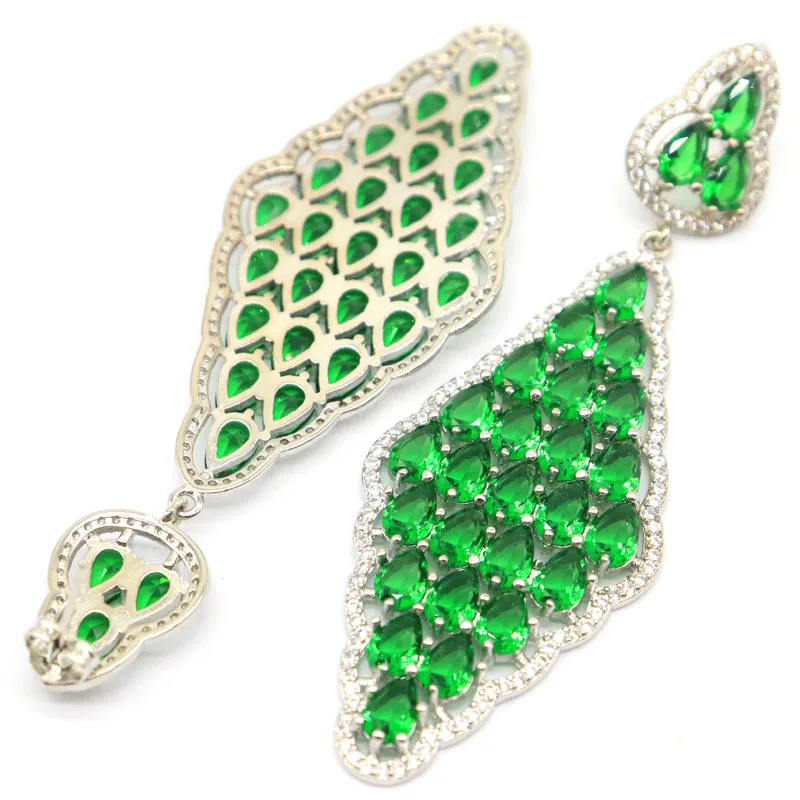 Imagem -06 - Grandes Brincos de Prata 73x25 mm para Mulher Verde Esmeralda Turmalina Rosa cz Branco Brincos de Casamento Grandes e Pesados 159g