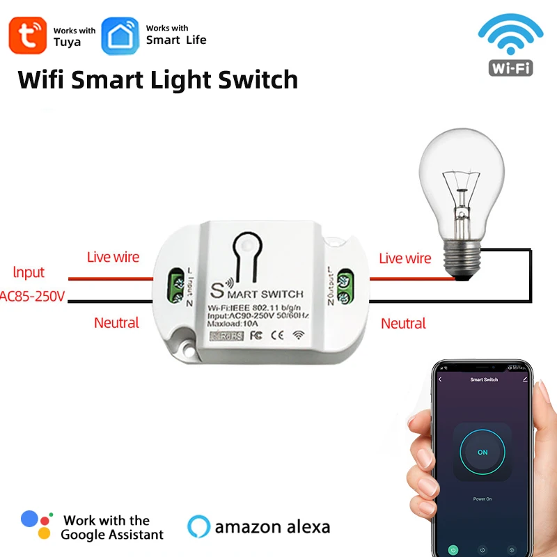 

Tuya Smart Life,Mini DIY Module Wifi Light Switch,Wireless APP Remote Control,Smart Home Electrical Switch Relay,AC 110V 220V
