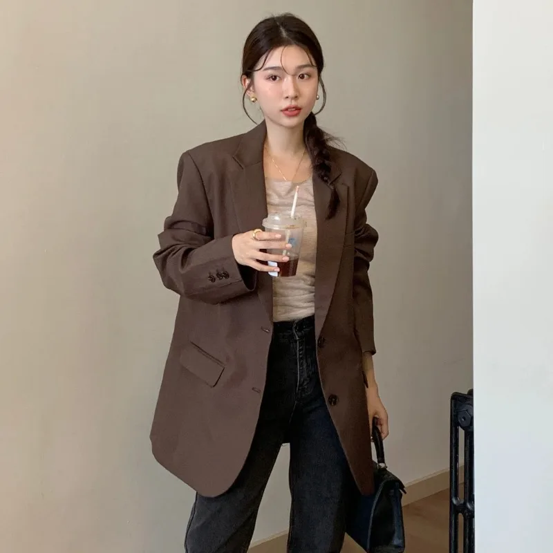 UNXX 2024 Spring Autumn Korean Oversize Blazer Women Single Breasted Fashion Solid Casual Jacket Female Streetwear Loose Jackets