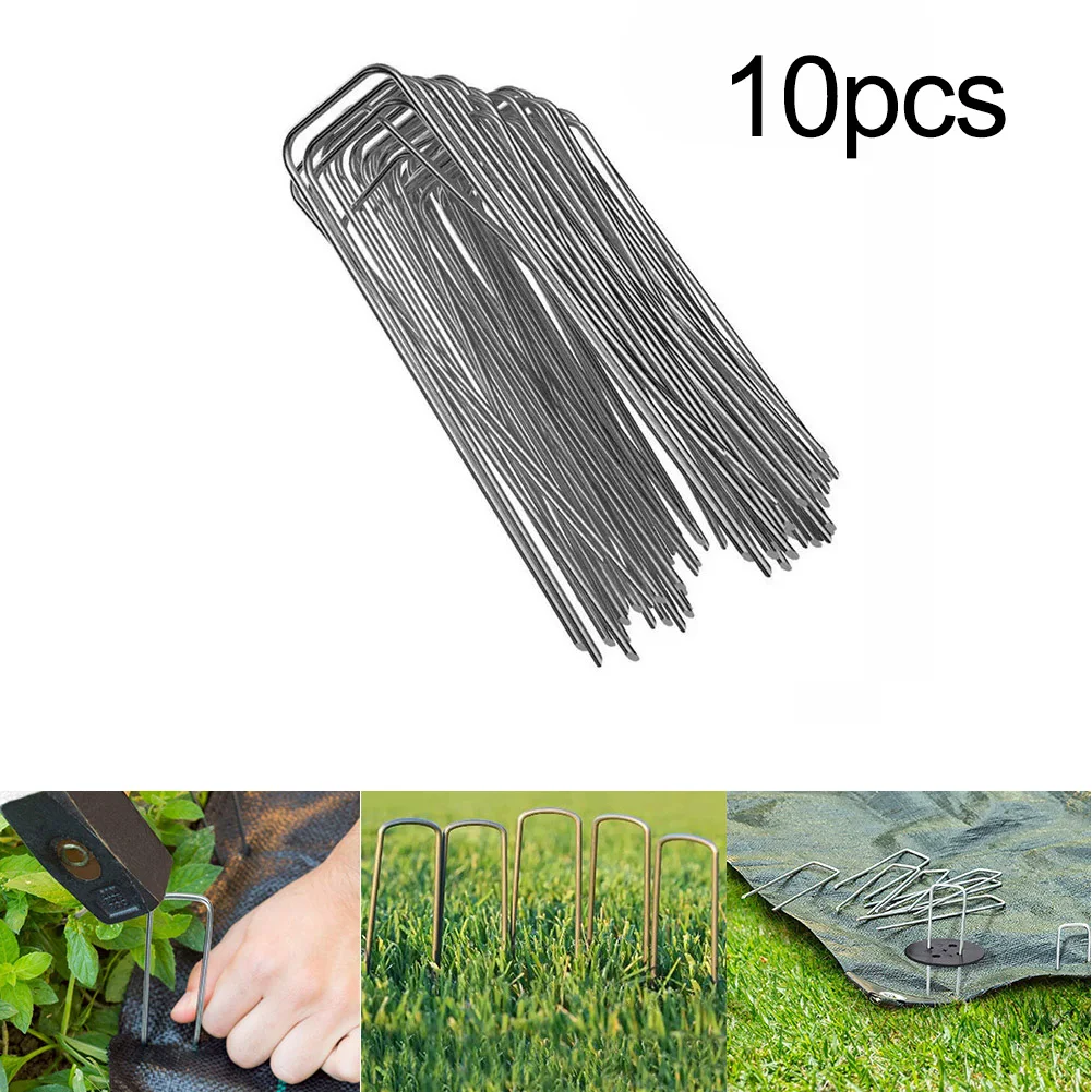 Pack Of 10 Garden Netting Pegs Stakes Staples Securing Lawn U Shaped Nail Pins Metal Staple Galvanizing Gardening Accessories