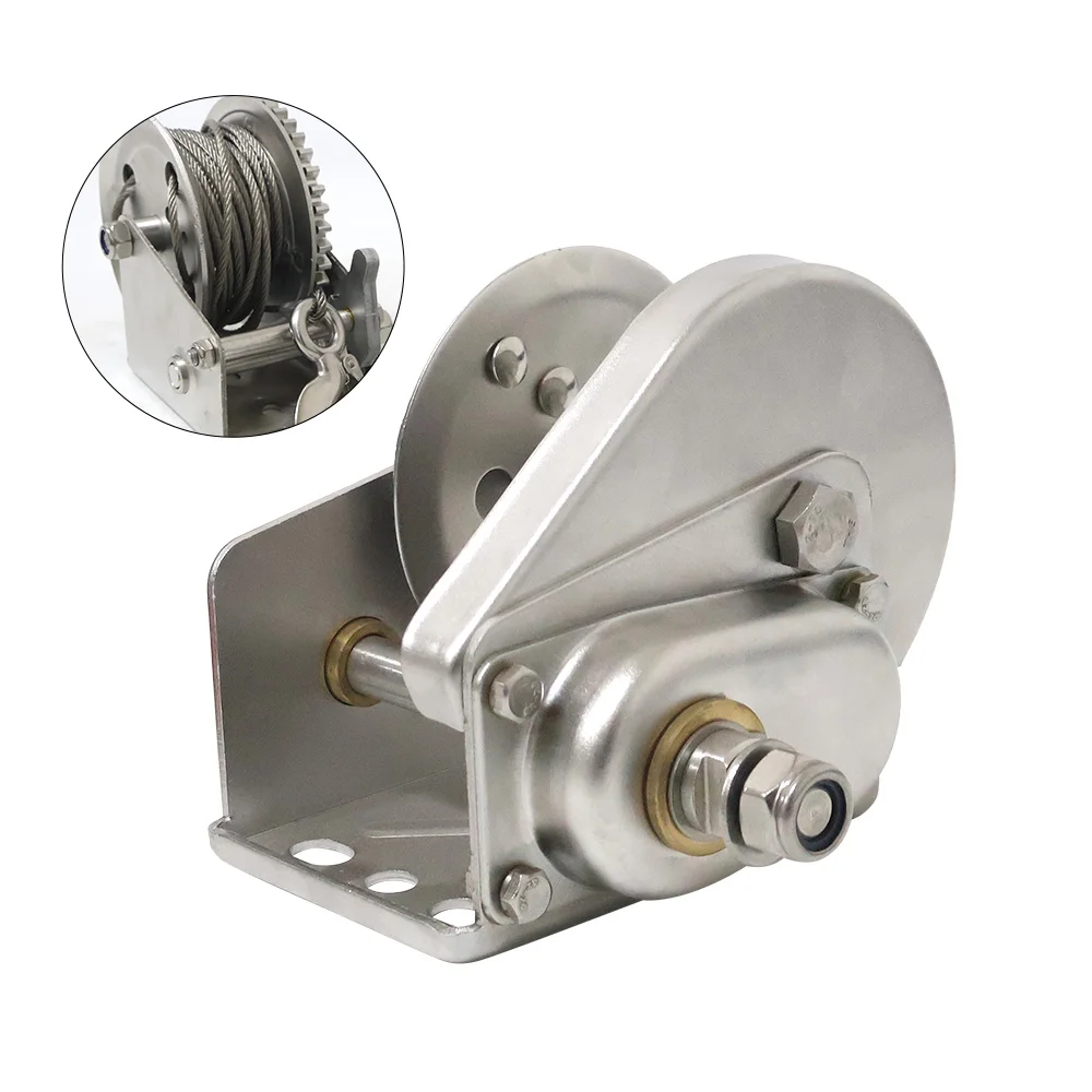 Winch Manual Kelautan Baja Anti Karat Berkualitas Tinggi 2600lbs dengan Pengunci Otomatis, Grosir Pabrik