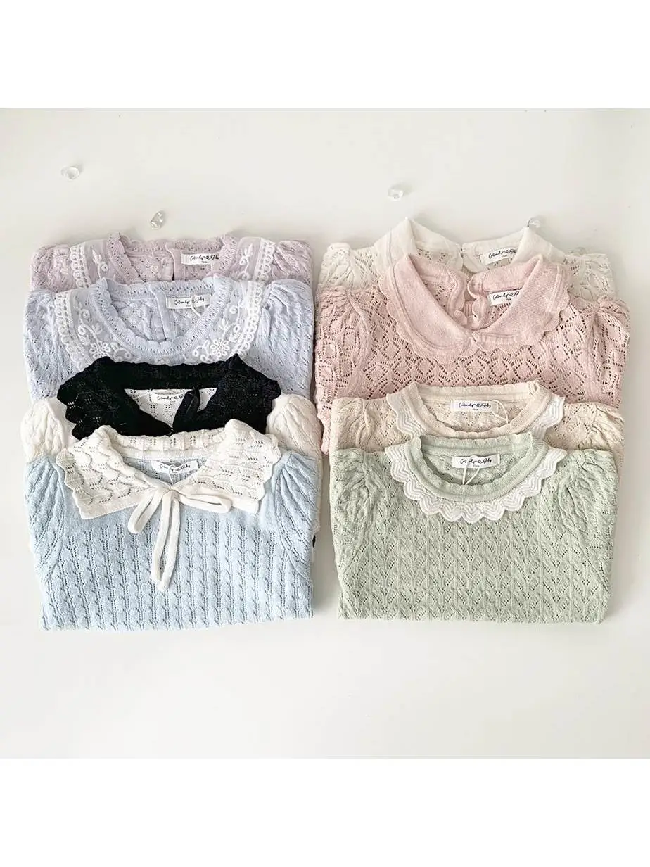 Summer Children's T-shirt 2024 New High End Summer Girls' Knitted T-shirt Breathable Cotton Short Sleeve Round Neck T-shirt