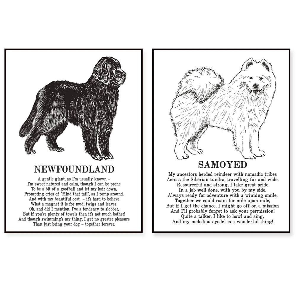 Parson Russell Terrier, Portuguese Water Dog, Samoyed, Vizsla, Pomeranian, Manchester Terrier, Schnauzer Animal Poetry Poster