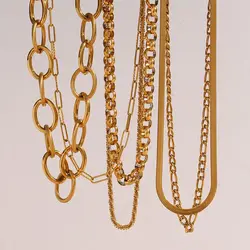 2026 Hot Free Shipping Stainless Steel Chain Herryingbone Figaro Paperclip Link Chain Necklace For Women Gold Plated Jewelry