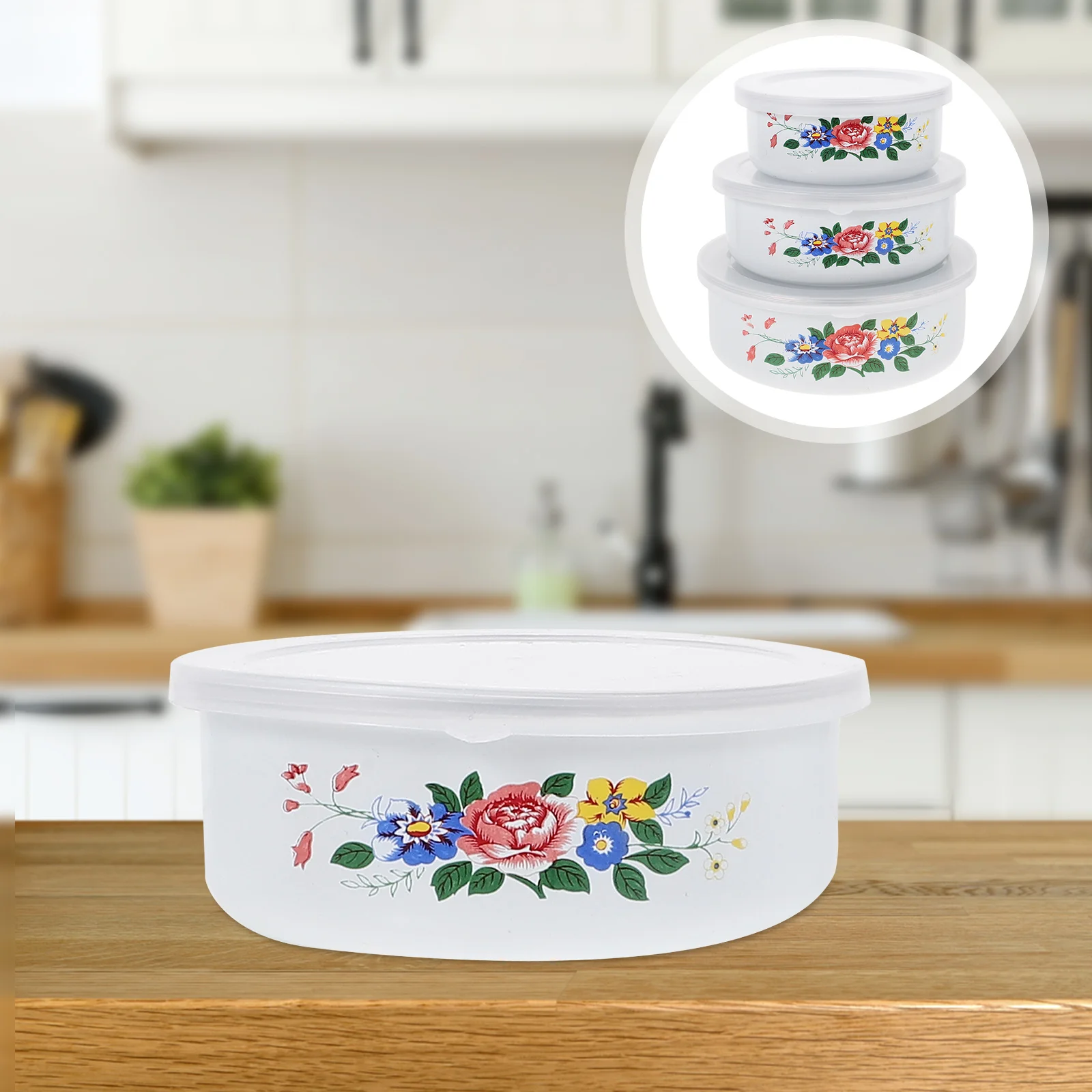 3 Pcs Fresh-keeping Enamel Bowl Salad Ramen Bowls Large Mixing with Lid Soup Lunchbox Noodle Office Worker Food Container