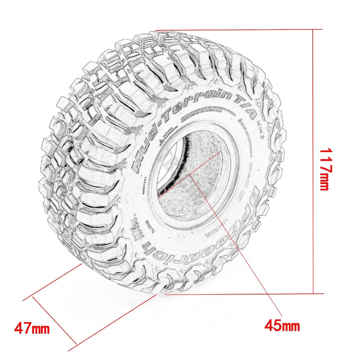 RC Car 1.9 inch Tire 117MM for TRX4 TRX6 SCX10 Bahabaja1000 RC crawler Upgrade accessories