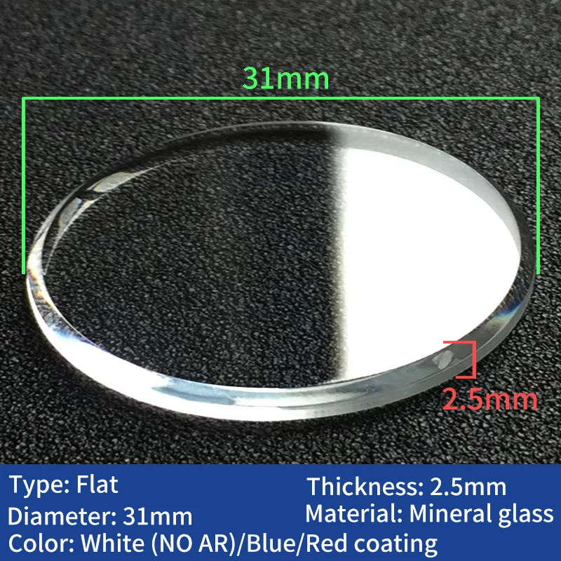 31mm Flat Big Chamfer Mineral Glass Watch Crystal 2.5mm Thick Anti-Scratch Modification Watches Parts Replacement Accessories