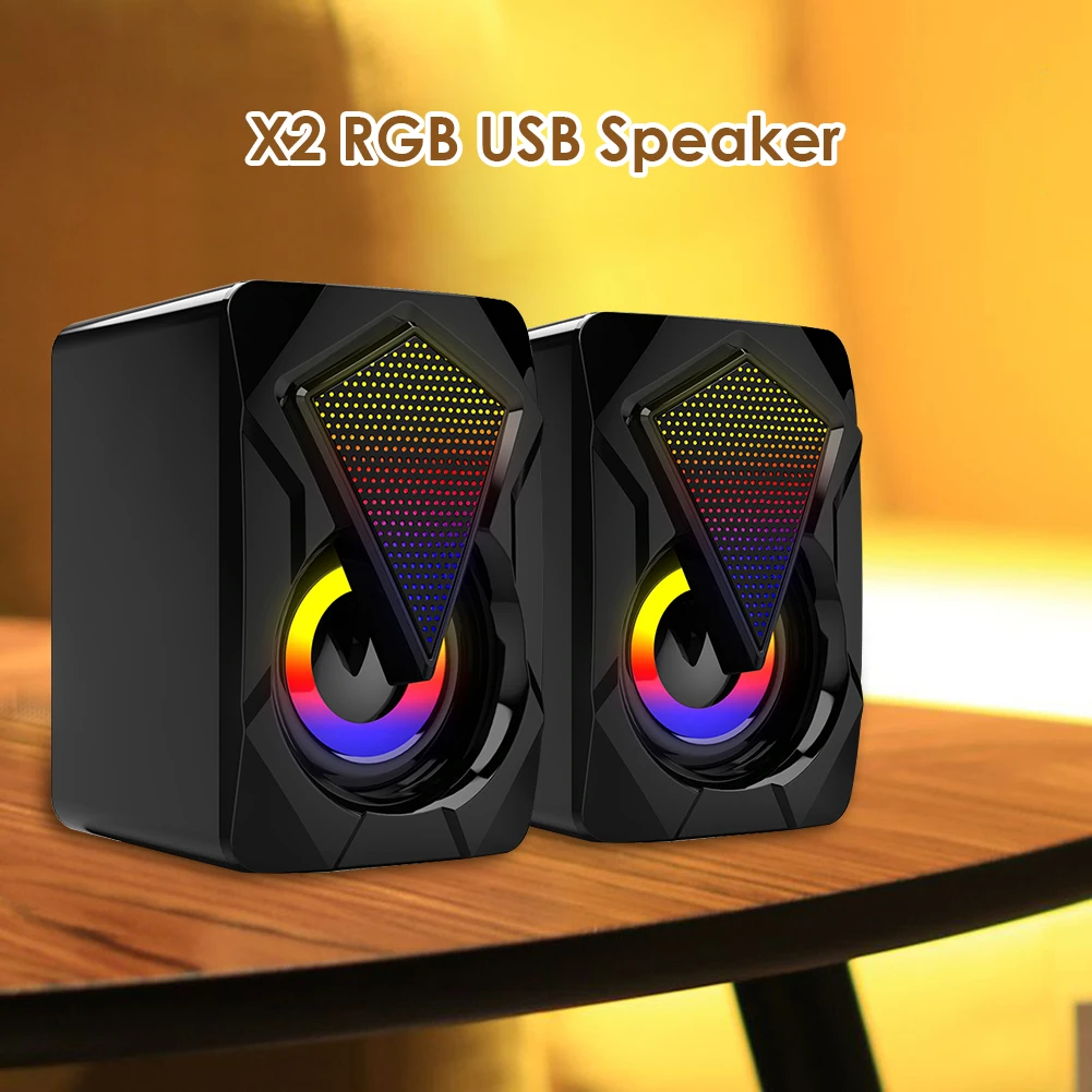 X2 USB Powered Computer Speakers 3Wx2 Multimedia Bass Speakers with RGB Light