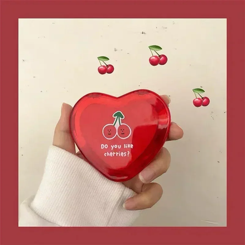 

1pcs Heart Shaped Cherry Mini Makeup Mirror Compact Pocket Mirror Portable Double-sided Folding Decorative Mirrors For Girl Gift