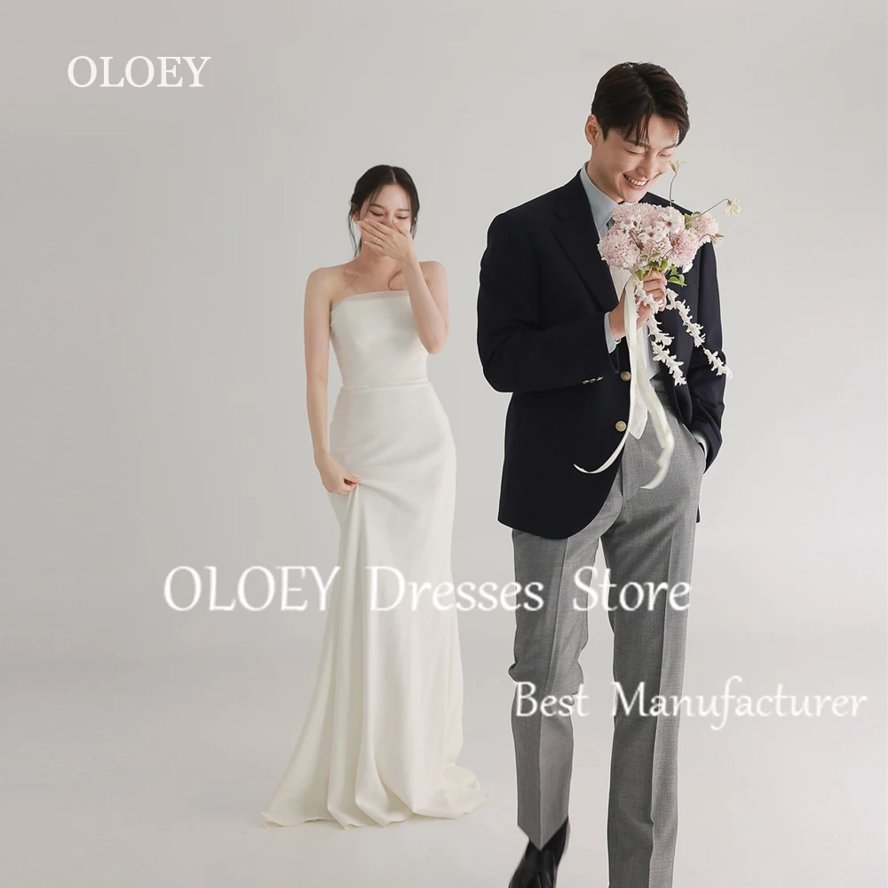 OLOEY Simple Strapless Ivory Mermaid Wedding Dress Korea Photoshoot Sleeveless Bridal Gown Strecth Floor Length Custom Made