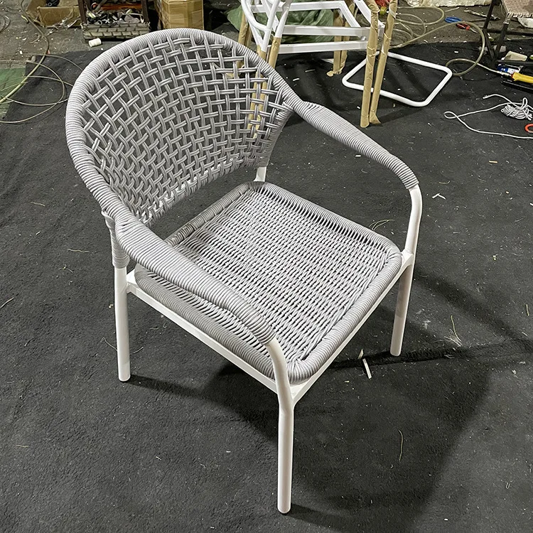Aluminum chair with armrests, outdoor woven rattan chair, restaurant outdoor balcony braided rope casual dining chair [SP-OC387]