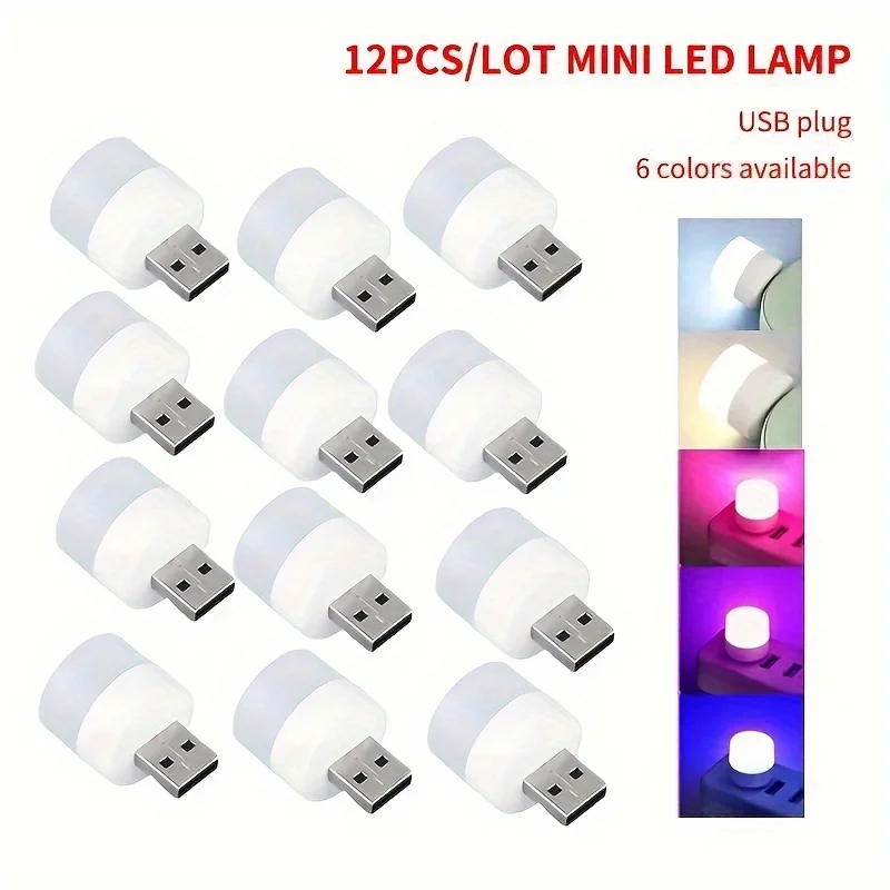 12PCS Mini USB Night Light Bulbs Warm White Eye Protection Book Reading Light USB Plug PC Mobile Power Charging LED Lamp