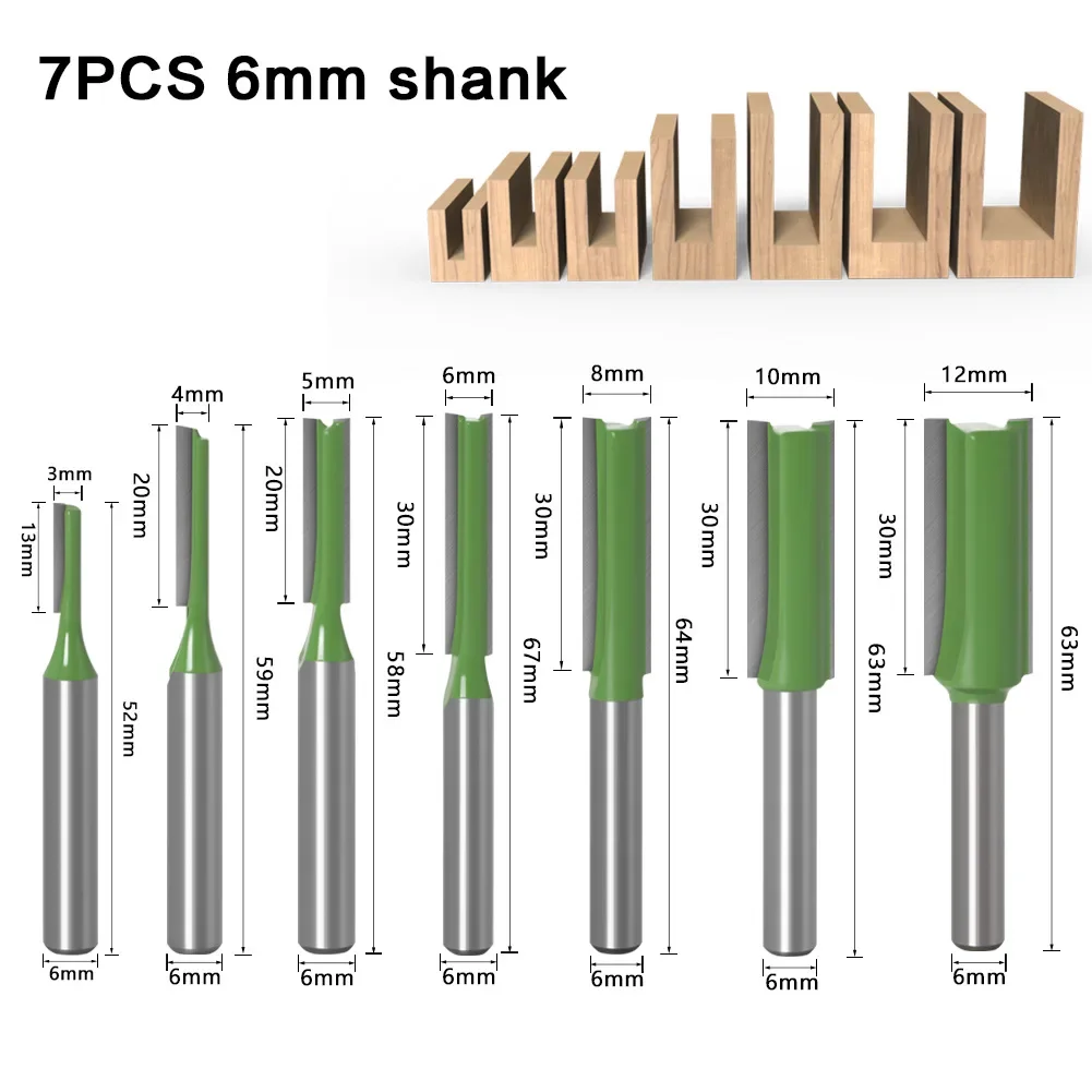 7PCS Router Bits 6.35mm (1/4 Inch) Shank 3 4 5 6 8 10 12mm Blade Diameter Double Flute Bit for Woodworking Milling Cutter Tool