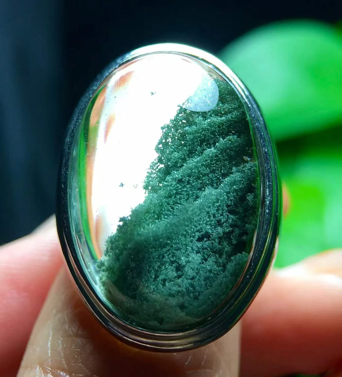 

Natural Green Phantom Adjustable Ring BIg Size 25/17.5/11mm Women Men 925 Silver Bead Phantom Women Men Jewelry AAAAAA