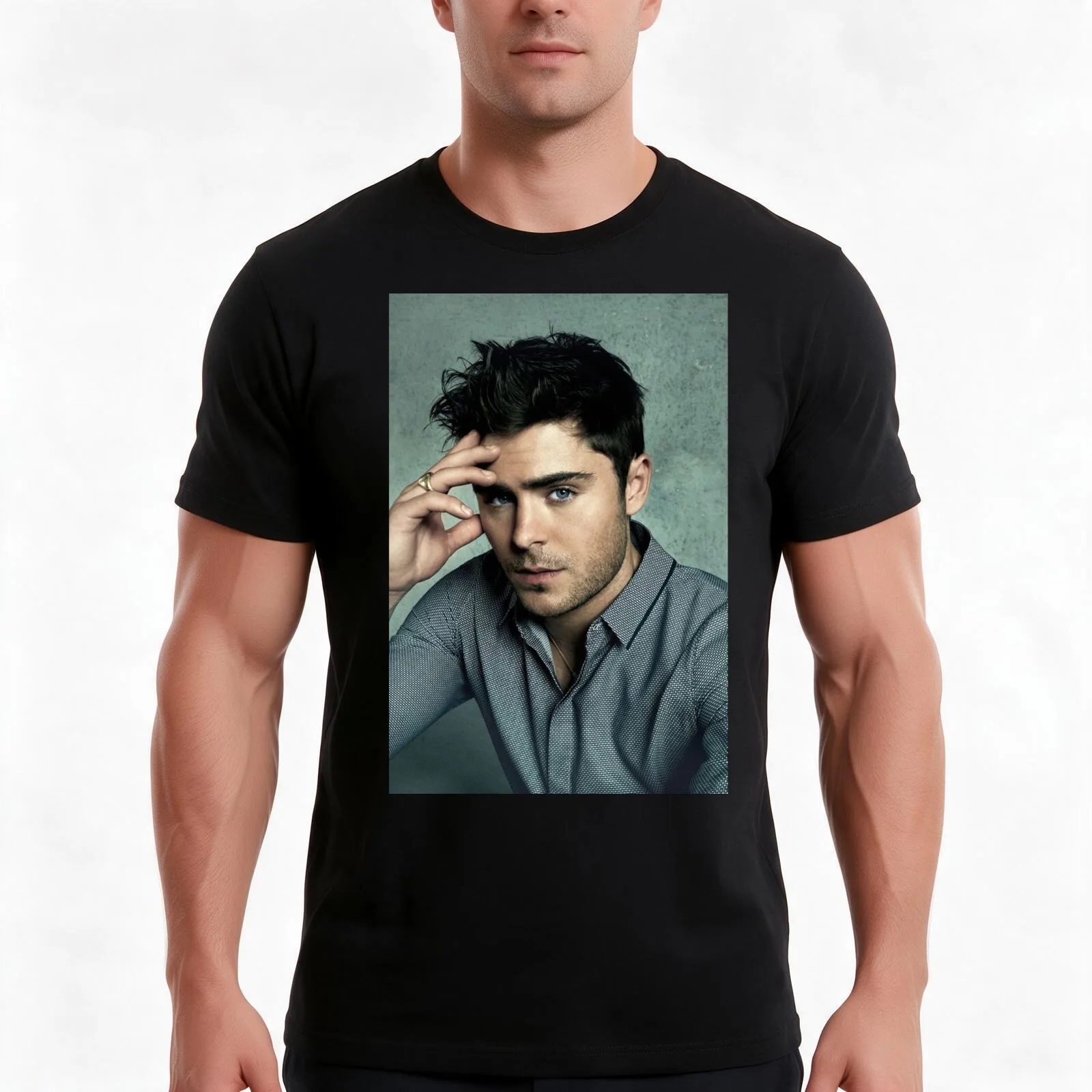 Zac Efron The Best Wallpaper T-Shirt, Summer Casual Cotton Tee, Oversized Streetwear Tops, Vintage Graphic Print, 100% Cotton