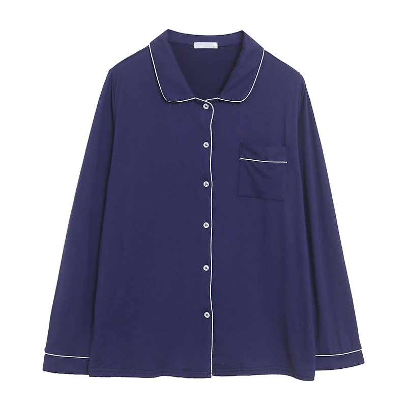 

Casual Fashionable Soft Skin-Like Long Sleeve Pocket Single Button Spring Shirt Nightgown Home Clothes Loose Comfortable