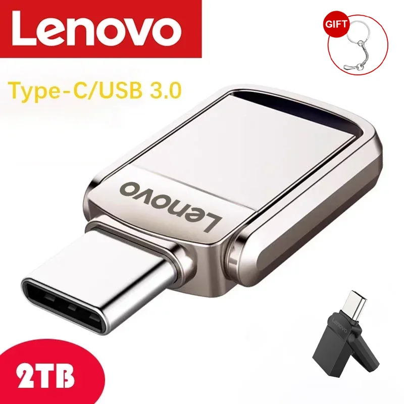 Lenovo Metal U Disk 2TB Portable Pen Drive 1TB High Speed USB 3.0 Type-C Interface Waterproof 1TB 512GB Memoria Usb Flash Disk