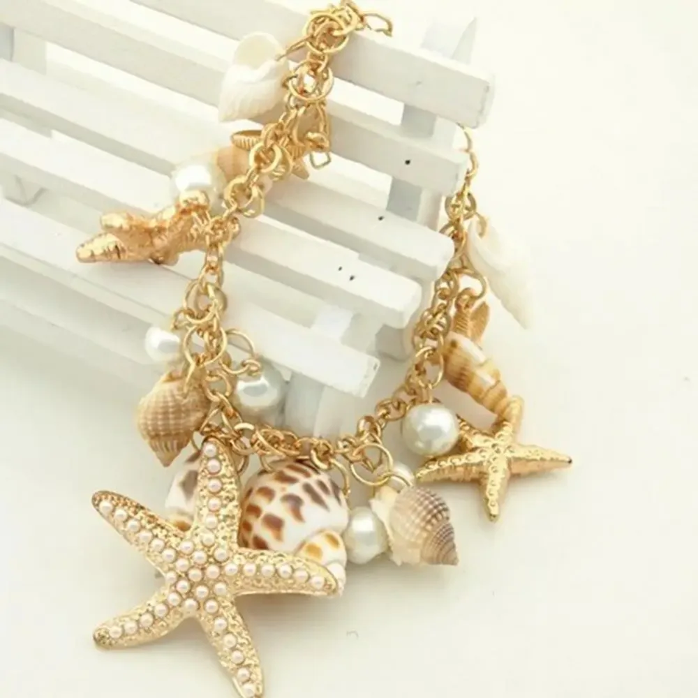 Bohemia Summer Beach Bracelet Natural Shell Cute Adjustable Gold Plated Ocean Multi-style Chain Beach Bracelet Jewelry Gifts image 2