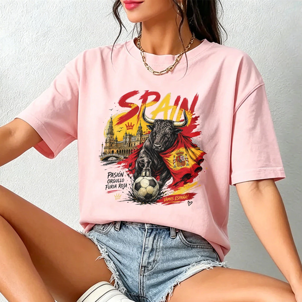 Vamos España Tees Furia Roja Spain Soccer 2026 Tshirt Spain Futbol Printing Tshirt Spanish Bull Shirt Unisex Cotton Tops