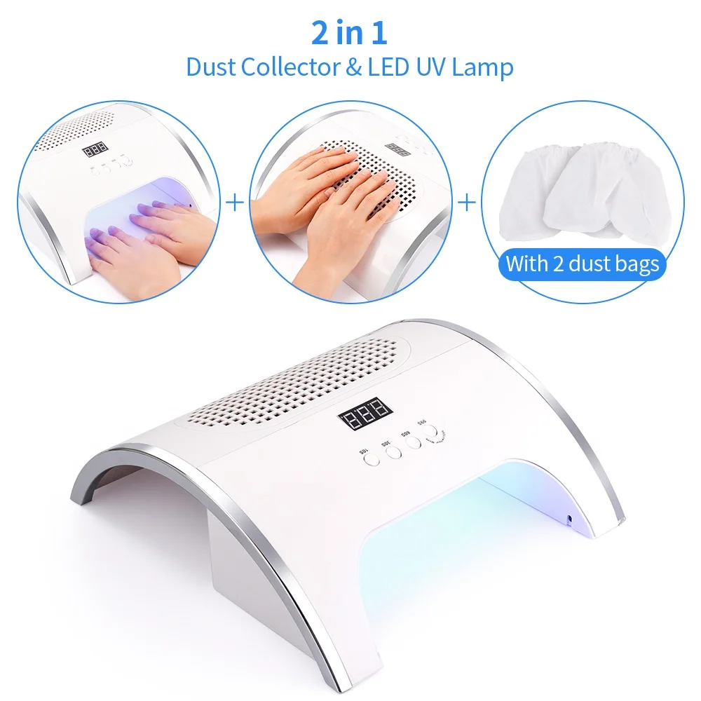 

2-IN-1 Nail Dust Collector And Nail Drying Lamp 80W Nail Dust Extractor Nails Art Manicure Nail Vacuum Cleaner Gel Polish Dryer