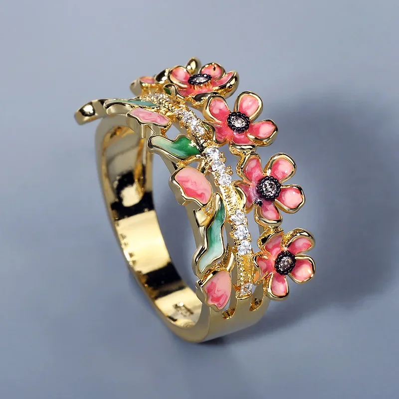 Anillo de plata 925 para mujer, sortija dorada de esmalte de Color, joyería creativa y elegante para fiesta
