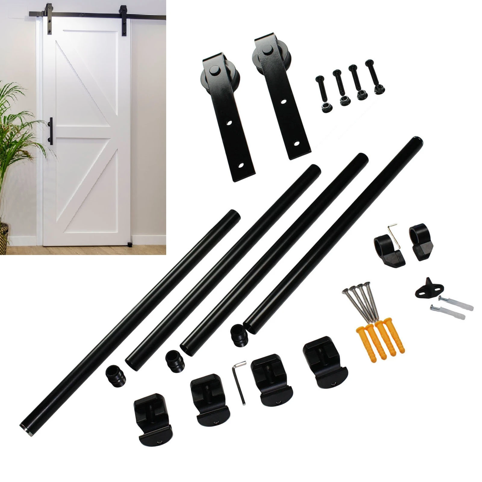 

US 6.6FT Barn Door Hardware Sliding Barn Door Hardware Kit Smoothly and Quietly Sliding Barn Door Track with Floor Guide Home