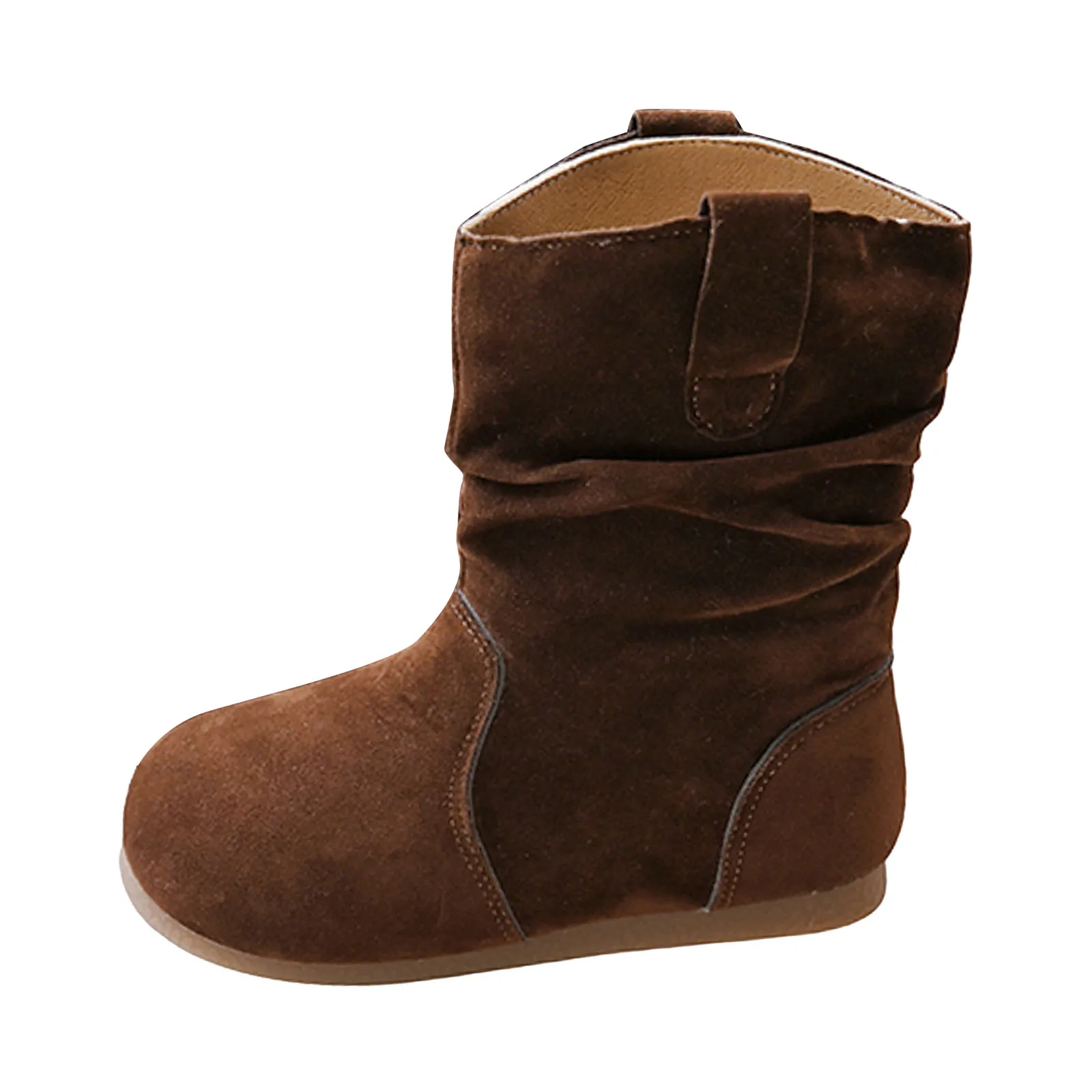 

Сапоги для девочек-ковров, британские сапоги с круглым носком на плоской подошве и плюшевым ворсом для девочек, сапоги до середины икры в стиле ретро, детские сапоги для верховой езды