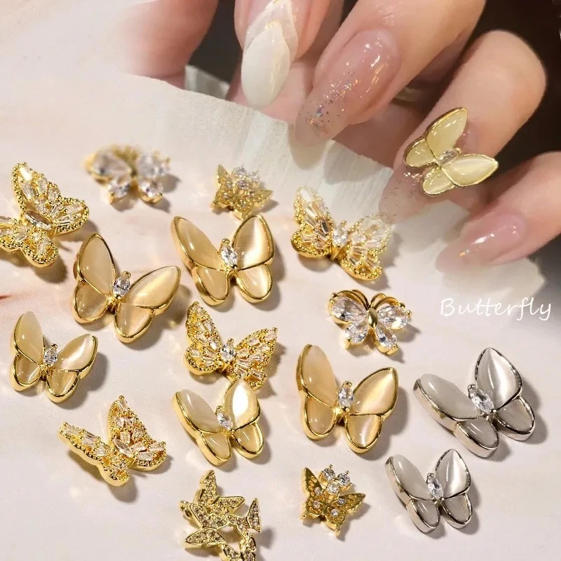 1Pc 3D Super Shiny butterfly Nail Charm, New Trendy Cat's Eye Stone Bow Zircon Rhinestone for Exquisite Nail Decoration