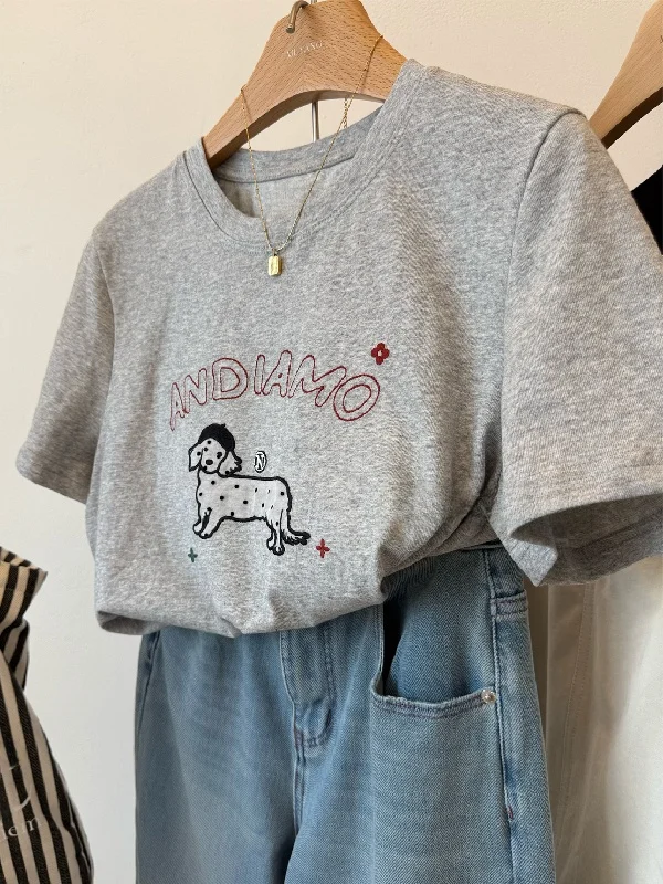 

plus Size Women's T-Shirt Letter Embroidery Short Sleeve Loose Fit round Neck Casual Summer Top Breathable Cotton Tee
