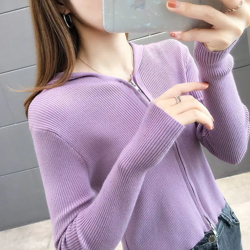 

Fashion Hooded Spliced All-match Zipper Shirt Female Clothing 2023 Autumn New Casual Tops Loose Sweet Blouse