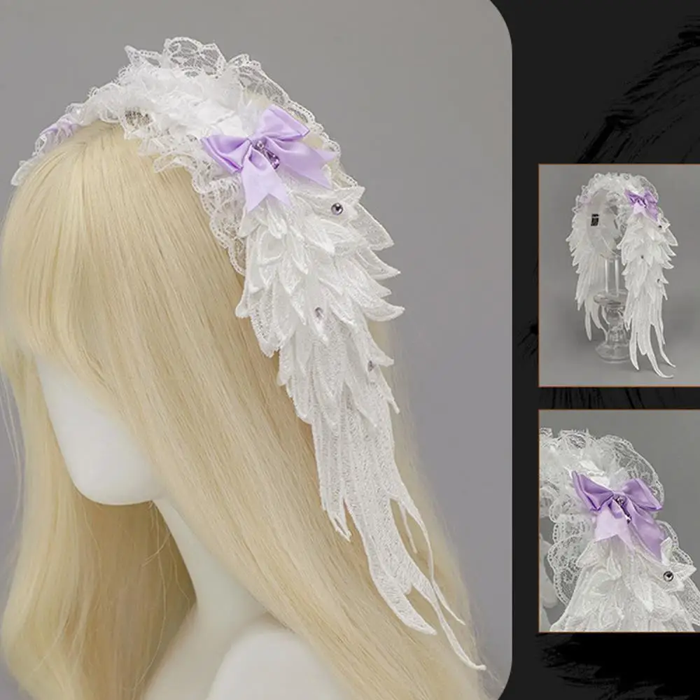 

Cosplay Halloween Hair Bands Angel Black White Headband Handmade Ruffled Bow Decor Lace Headpiece Lolita Hair Accessory Y2K
