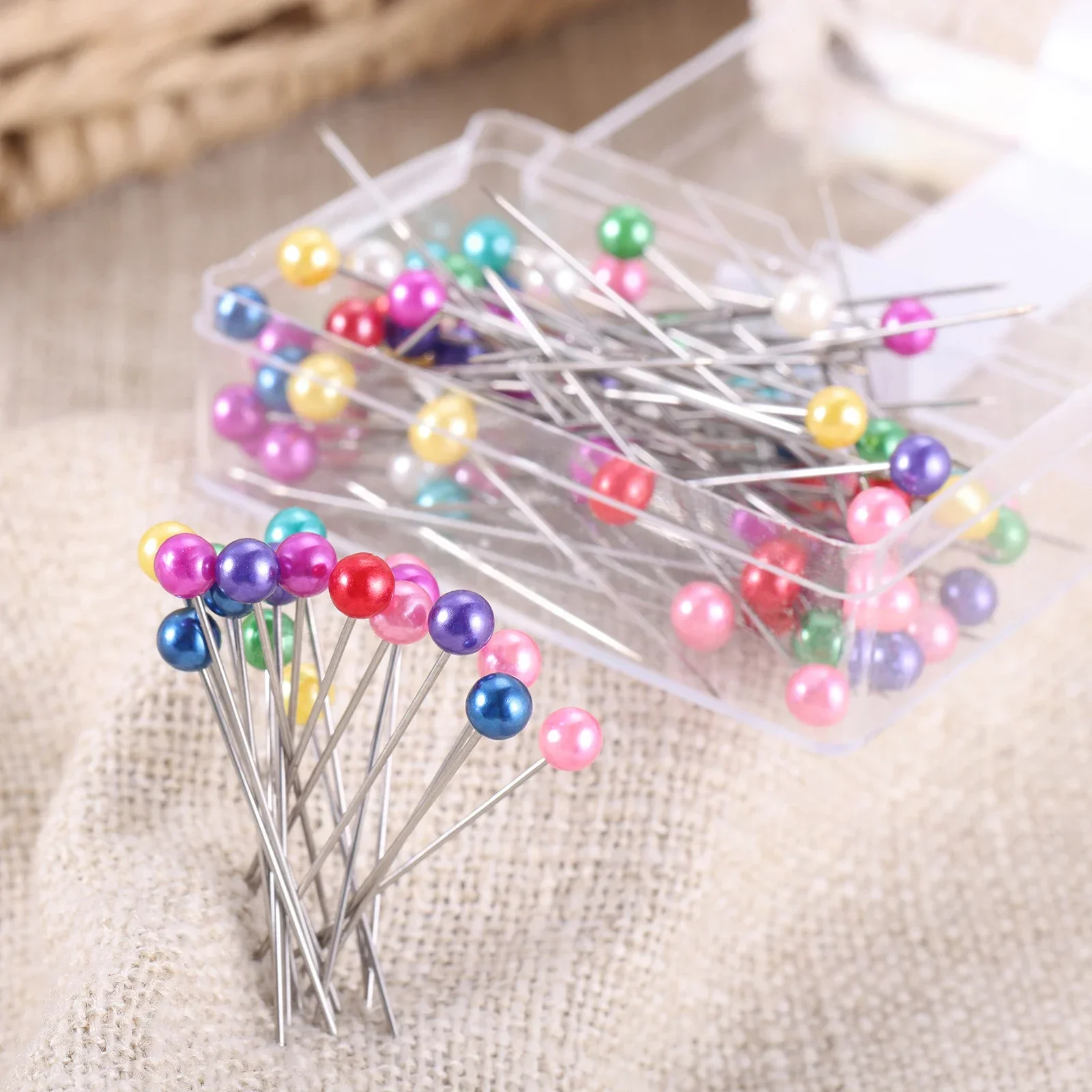 100Pcs/Box Colorful Round Pearl Head Needles Stitch Straight Push Sewing Pins for Dressmaking DIY Sewing Tools Positioning 3.8cm