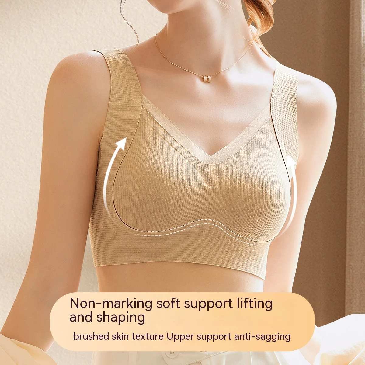 UBAU 2024 Traceless Warm Muscle Anti-Gravity Lift Mesh Underwear Non-Steel Ring V-Neck Tank Top Women Soft Support Back Bra