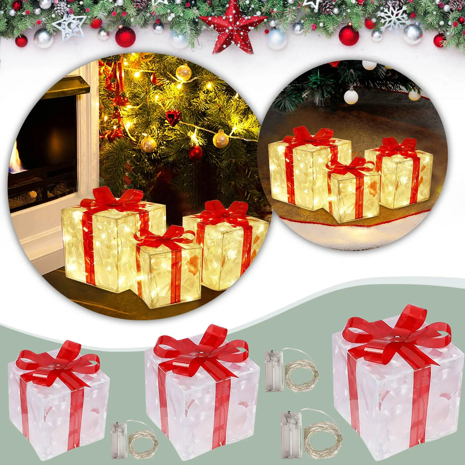 Christmas Glowing Decoration Gifts Box Ornament With Bow Christmas Lighting Box Outdoor Outdoor Backyard Party DIY Decorations