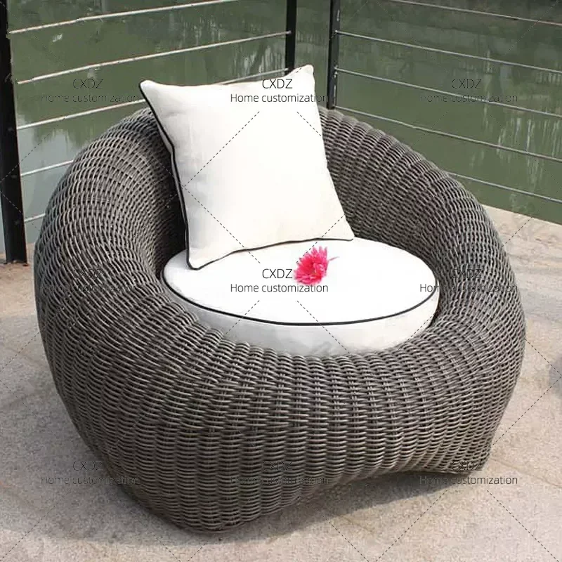 Outdoor Rattan Furniture Set Waterproof Round Chair Sofa Coffee Table Combo for Balcony Terrace Hotel Patio Casual Lounge
