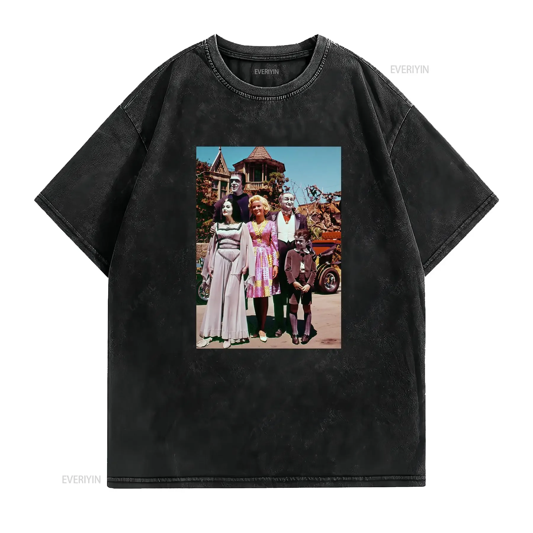 Vintage Retro The Munsters Classic Horror Comedy TV Show Family Print Casual T Shirt vintage Washed Unisex Slightly homme