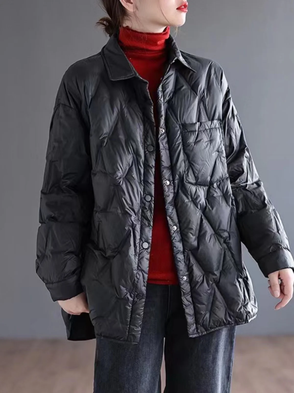 

Осень-зима, легкая свободная посадка, стеганая хлопковая куртка Jaet Long Sve, женская верхняя одежда, корейский воротник с одной пуговицей