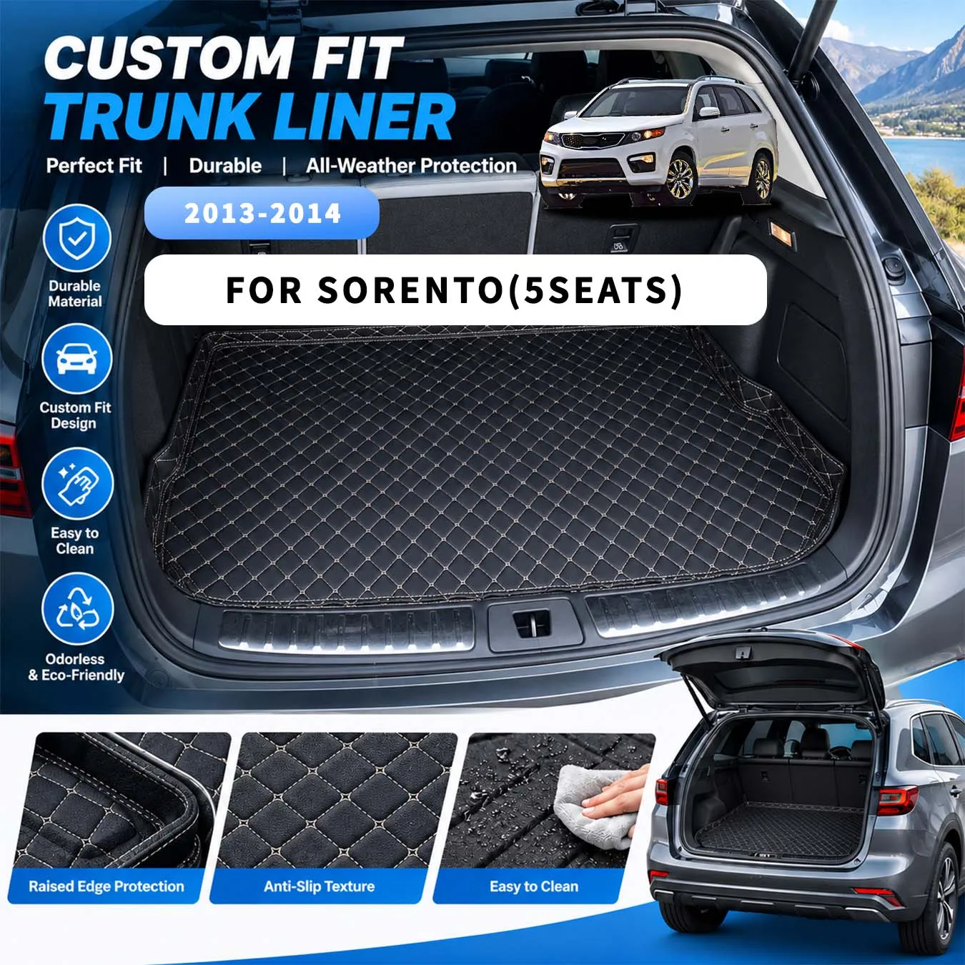 Fit For Sorento(5seats) 2013-2014  Luxury Custom Car Trunk Mats Interior Protection, Car Interior Accessory