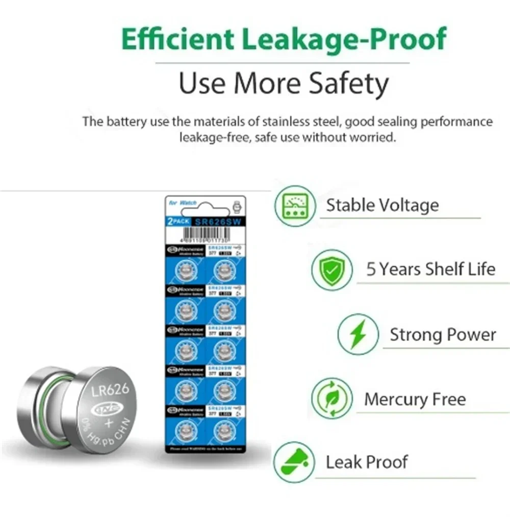 Alkaline Button Cell Battery SR626SW LR626 AG4 377A V377 1.5V 5-50Pcs Replacement for Watch Toy Mini Flashlight