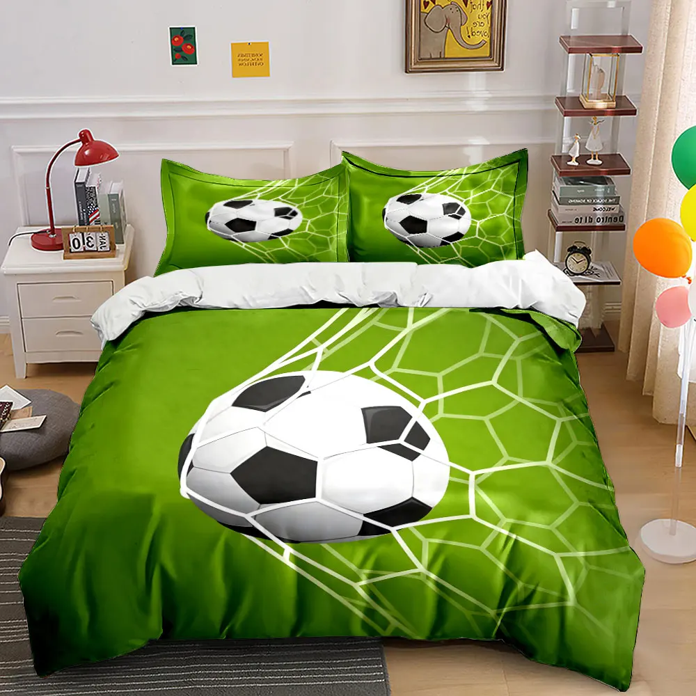 Multiple sizes Soccer ball in net. Print Bedding Set 1 Duvet Cover 2 Pillowcases for Adult and Children Luxury Gift Full Size