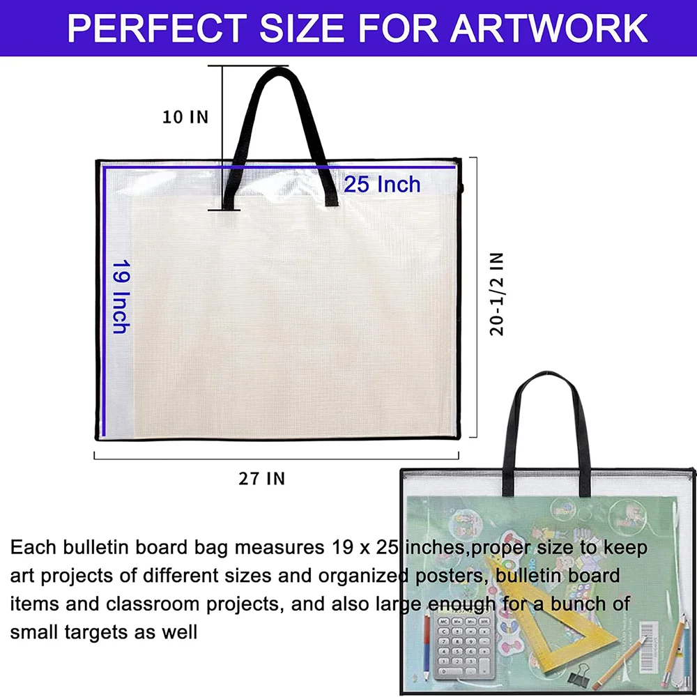 Transparent Art Portfolio Bag Book Sketch Pen Pocket Large Poster Storage Bag Large Capacity Portfolio Organizer storage Handbag