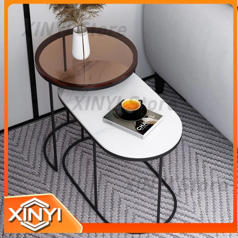 Glass Side Table for Luxury Living Room Marble Effect Sofa Side Cabinet Narrow Corner Table Small Coffee Table Mini Desk