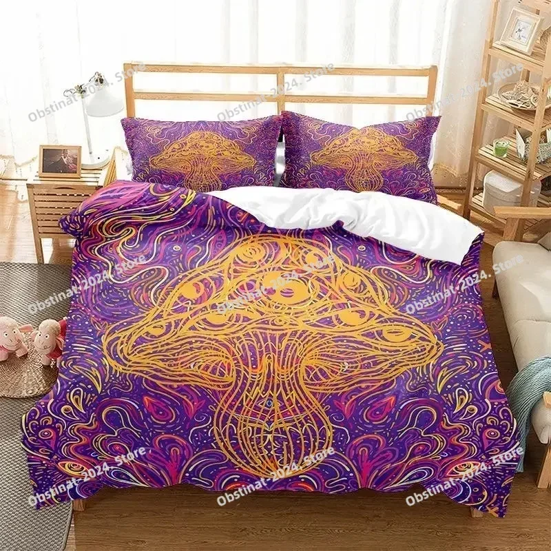 

Fashion 3D Colorful Mushroom Duvet Cover Microfiber Mandala Pattern Bedding Set for Kid Teen Boys Girls,Bohemian Magic Mushroom