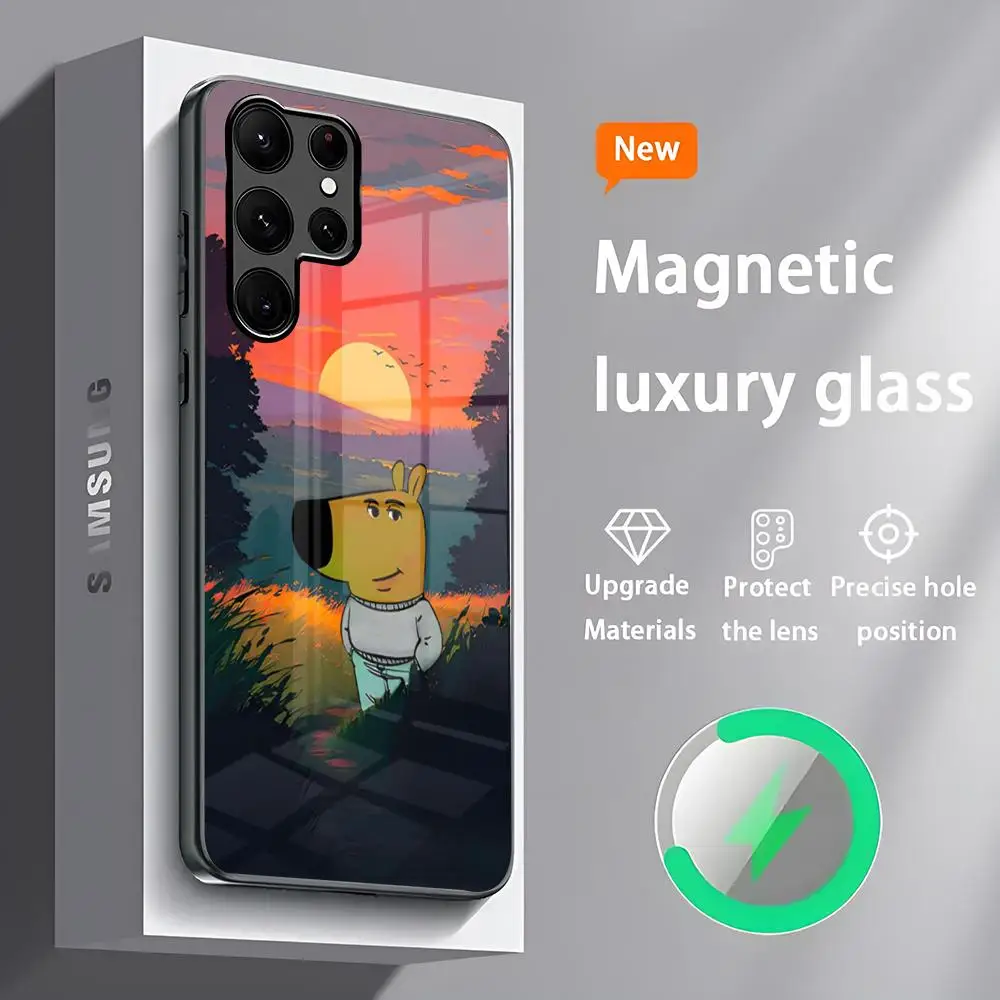 Chill Guy Phone Case S24 Ultra Cases Celulares For Samsung S24 S23 S22 S21 S20 Plus Ultra Note20 Glass Magnetic Phone Case