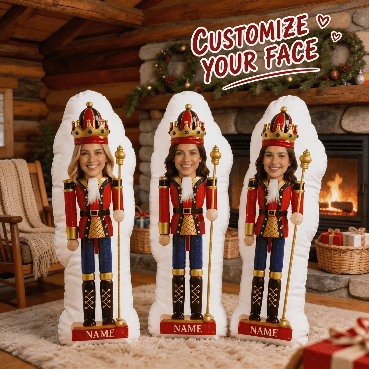 Custom Personalized Photo Face Pillow, Holiday Soldier Character Custom Shaped Decorative Cushion, 60CM Home Decor Accent Pillow