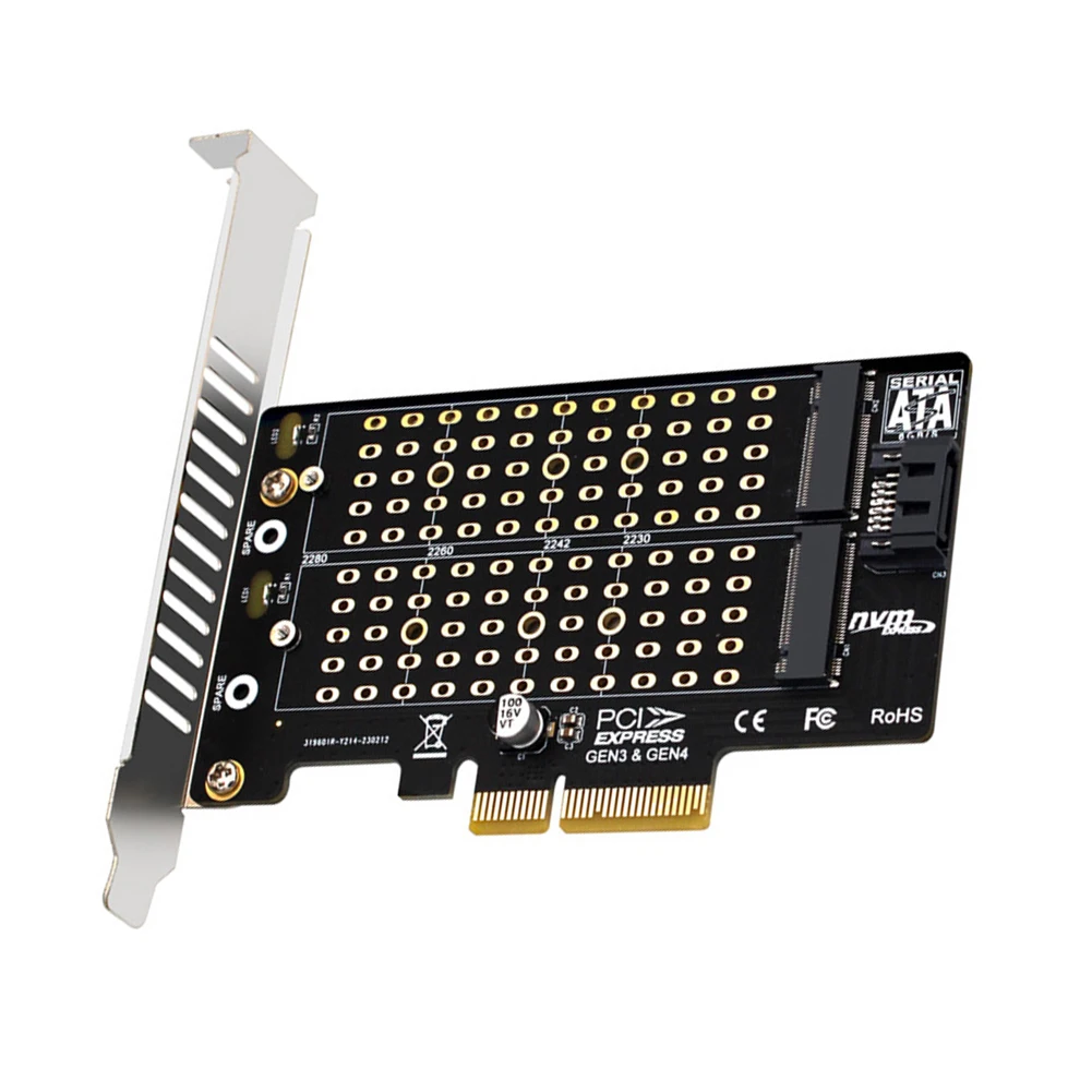 M.2 NVMe SSD M2 PCIE 1x Adapter PCIE To M2 Adapter Support CI-e PCI Express SSD to Adapter M2 to PCIE Dual-Bay Expansion Card