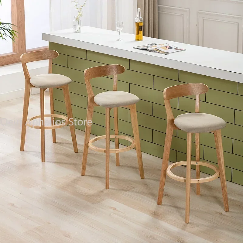 Solid Wood Living Room Hotel High Bar Stools Household Balcony Back Bar Chairs Front Desk Restaurant High Furniture HY50CT